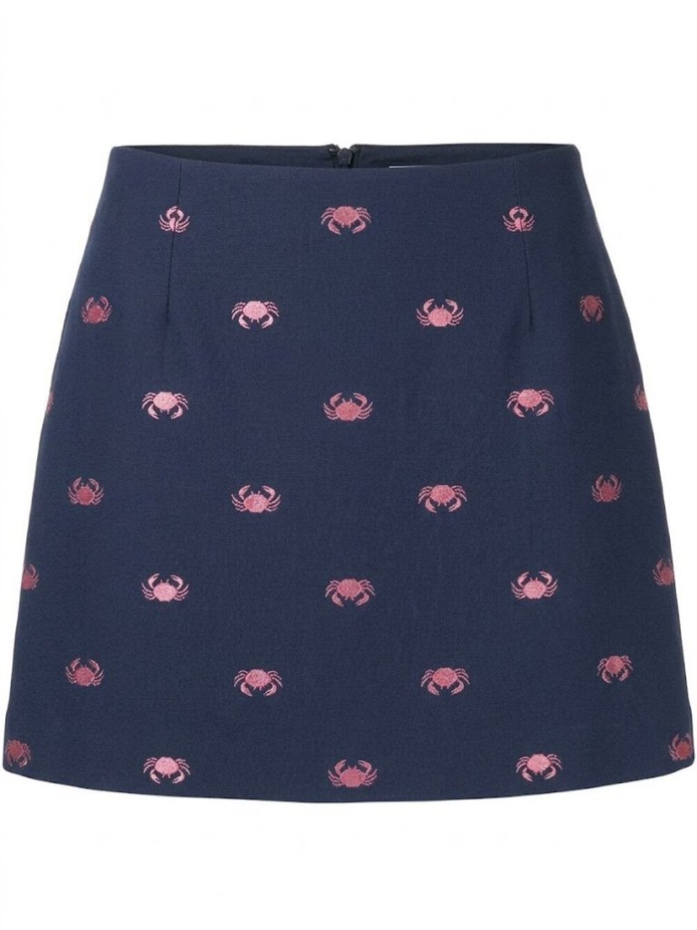 Lilly Pulitzer Navy Blue Denim Mini Skirt Pink Crab Embroidery Size 8 Vintage